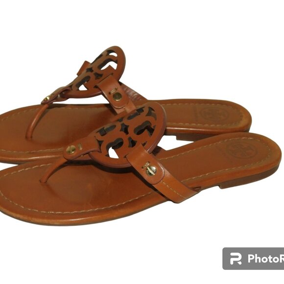 Tory Burch Miller Thong Sandals Brown Leather Size 6 - Picture 7 of 11